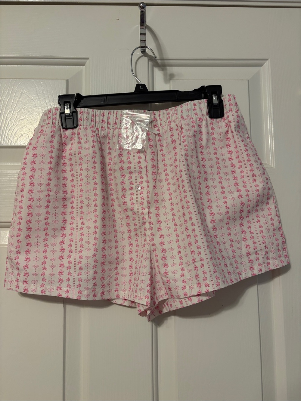 Peach Love California Lounge Pajama Pink Bow Shorts Size L with pockets